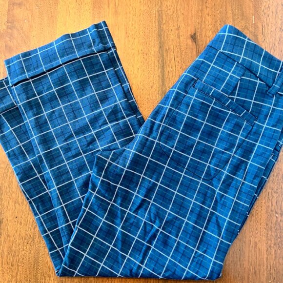 Betabrand Pants - Betabrand Blue Plaid Zip Up Button Closure Pants